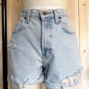 VINTAGE Light  Distressed Denim Shorts.
